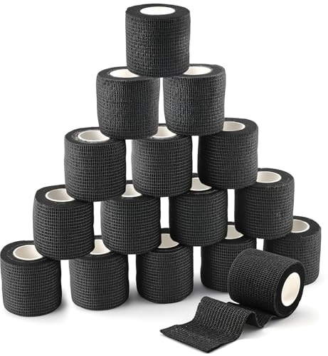 Wozzies 16 Rollos Venda Cohesiva, Tape Crossfit 5 cm × 4,5 m, Vendas Autoadhesivas para Muñeca, Primeros Auxilios, Venda Veterinaria para Perro, Gato, Caballo, Vendas Autoadhesiva, Negra