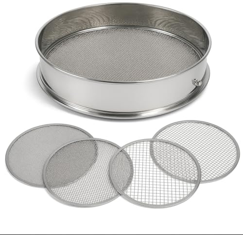 IRSTBL Setaccio da giardino in acciaio inox 304 resistente, con 4 reti intercambiabili (2 mm, 5 mm, 8 mm, 10 mm) per terreno, compost e bonsai, 30 cm