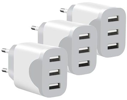 3er Pack USB Ladegerät 15W – 3 USB-A Ports, USB Netzteil Stecker für Steckdose, USB Stromstecker Adapter für Handy Tablet – USB A Ladegerät für Zuhause Büro Reise (Weiß-3)
