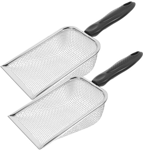 Veemoon Set da 2 Pale a Rete in Acciaio Inox e Plastica per Sabbia da Spiaggia, Pala Portatile per Raccolta Conchiglie e Lettiera Animali, Gioco All’aperto e Attività in Spiaggia