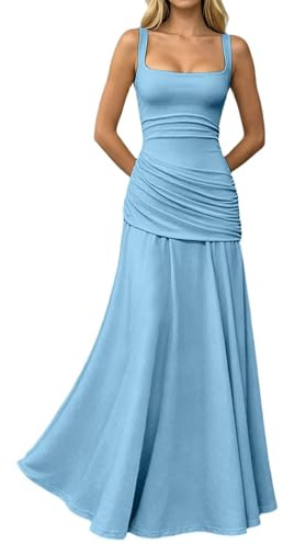 Générique Robe De Femme Longue Elegante pour Mariage Dress Haute Festive Robes Cocktail Prom sans Manches éPaules DéNudéEs Fluide Ourlet Plissé à Bretelles Spaghetti Moulante