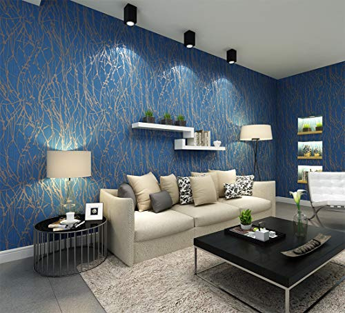 Q QIHANG Modern Curve Striped Tree Patterns Non-Pasted Wallpaper, Blue Gray