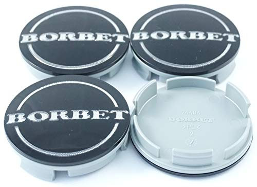 4X Original Borbet Nabendeckel Felgendeckel Nabenkappe Schwarz Glanz Silber 55mm - 56mm 74404