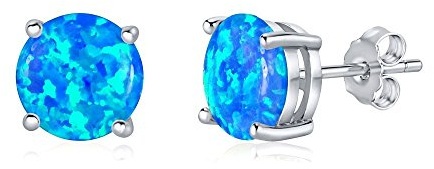 SILVEGO Damen Ohrringe aus 925 Sterling Silber mit synthetischem blauem Opal Ohrstecker