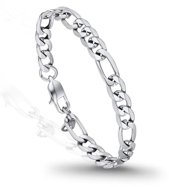 PROSTEEL Stainless Steel Figaro Link Chain Bracelet 6mm 7.5 Inch Men Jewelry