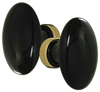 DOOR TOOLS Poignée double porcelaine de Limoges Ovale noir brillant C.7
