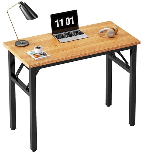 Need Folding Computer Desk - 31.5 Inch Foldable Office Writing Work Study Kids Student Teacher Home Bedroom Table for Small Space, Teak & Black