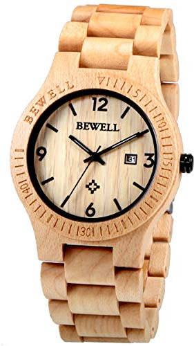 Alienwork Armbanduhr Herren Damen Gelb Holz-Armband Kalender Datum Holzuhr Natur-Holz