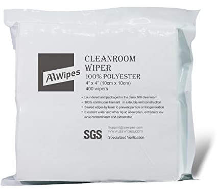 AAWipes Cleanroom Polyester Wipers 4x4 (Bag of 400 Pcs) Double Knit 100% Polyester Wipes Lint Free Cloths with Ultra-fine Filaments, Laser Sealed Edge, Class 100 Cloths, Ultra-Soft Wipes