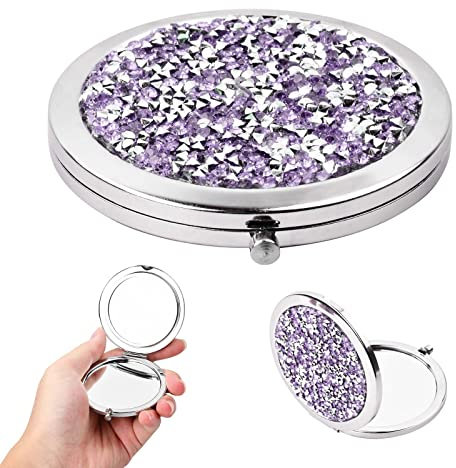KYSUN Specchio Compatto, Specchietti da Borsetta, Specchio Cosmetico Compatto con Ingrandimento 1X/2x, Specchio Tascabile da Viaggio per Trucco, Pieghevole per Ragazze Donne, Diamond d'oro Rosa