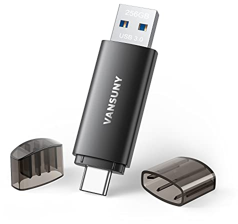 Vansuny Unidad flash tipo C de 128 GB 2 en 1 OTG USB 3.0 + cinta C Memory Stick con llavero de doble pulgar para smartphones Android, ordenadores, MacBook, tabletas, PC