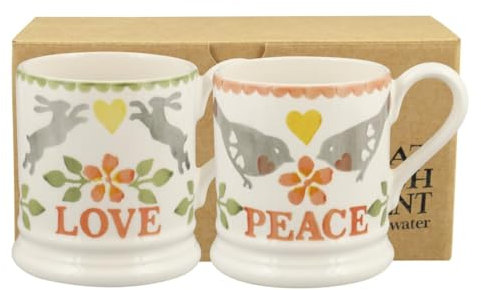 Emma Bridgewater Lovebirds Coral Set of 2 1/2 Pint Mugs