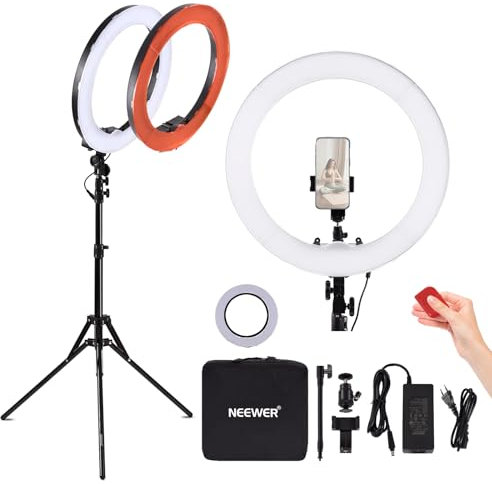NEEWER Ringlicht mit Stativ Set: 45cm Außen 55W 5600K Dimmbare LED Ringleuchte mit Bluetooth Fernbedienung 75W Ringlicht Soft Cover für Handy/Kamera für YouTube TikTok Self Porträt Foto Make up