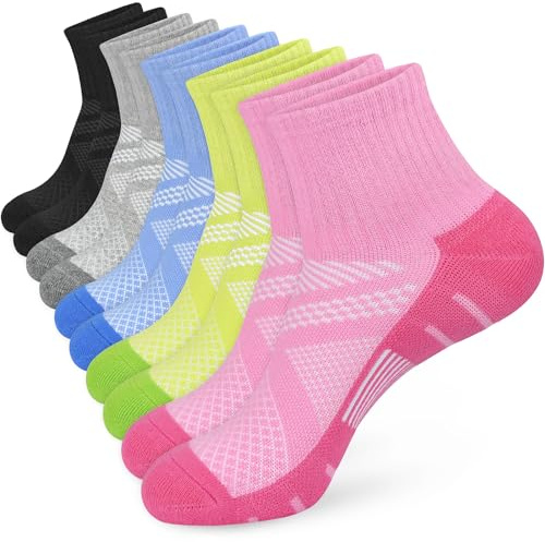 KOOOGEAR 5 Pairs Womens Ladies White Black Running Trainer Socks Cushioned Sports Walking Support Socks for Women 4-7 Anti Blister Breathable Cotton Athletic Socks