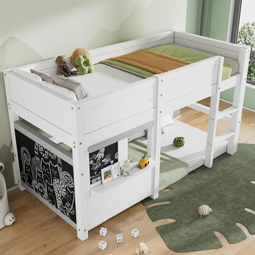 Cama infantil de 90 x 200 cm, color blanco, litera con 2 baldas, con estante pequeño, estilo escandinavo