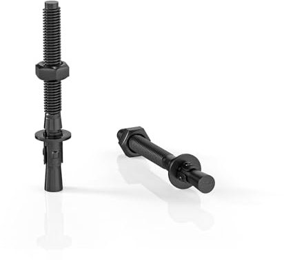 ORTAVA Lot de 10 chevilles d'ancrage M8 x 80 mm pour charges lourdes M8 en acier inoxydable A2 V2A, oxyde noir, avec rondelles et écrous, pour machines, garde-corps