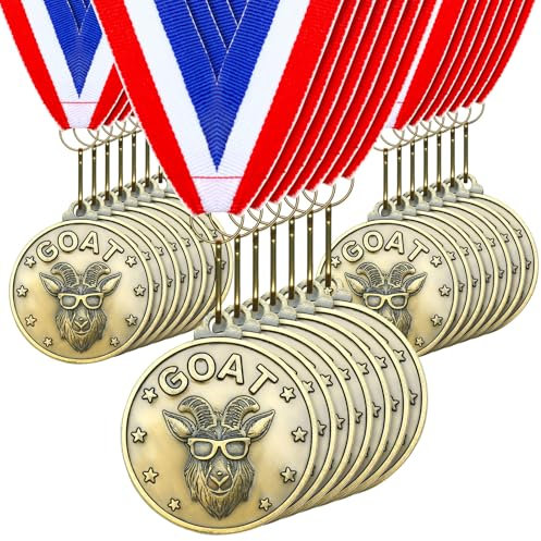 Remuuly 30-60 Pcs Goat Medals Bulk Greatest of All Time Medals MVP Award with Neck Ribbon All Time Goat Trophy Gold Champion Prize for Team Events, Sports Competitions(30)