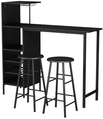 Vicco Set di tavoli da bar Naila, Nero, 121.5 x 40 cm con 2 sgabelli, adatto come zona pranzo con superfici d’appoggio per riporre oggetti