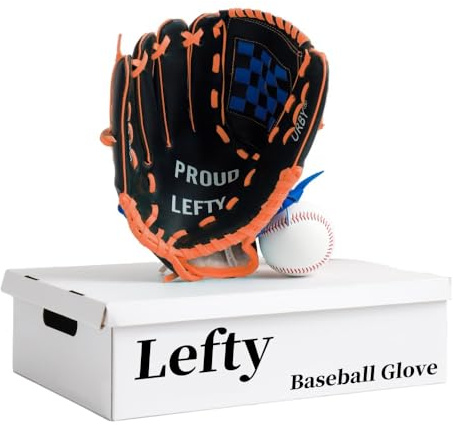 Urby Left Handed Baseball Glove, Left Handed T Ball Glove for Lefty, Left Hand Throw Only. T-Ball & Youth Baseball Gloves. Black & Blue. 11.5in. Age 7-11