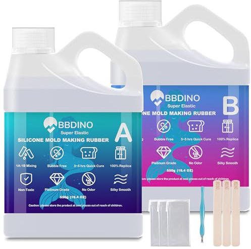 BBDINO Silicone Mould Making Kit, 2.42lb(38.8oz) Super Elastic Liquid Silicone for Mould Making, 3h Fast Cure Silicon Rubber for Moulds Casting of Resin/Candle/Soap/Plaster