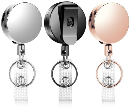 3 Stück Retractable Schlüsselanhänger, Ausweishalter für Krankenschwestern, Metall Ausziehbarer Schlüsselanhänger, Ausweishalter mit einziehbarem Clip für Schlüssel Namenskartenhalter