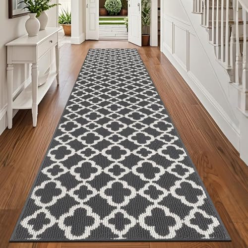 SHACOS Extra Long Runner Rugs for Hallway Non Slip 60 x 300 cm Dark Grey Hall Runner Narrow Rugs Long Carpet Runners for Hallways Kitchen Entryway