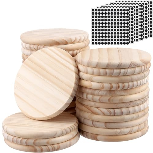 JIAYUET 30 PCS 10cm Round Wood Coasters, 4 Inch Unfinished Blank Bulk Wooden Coasters for DIY Craft Painting