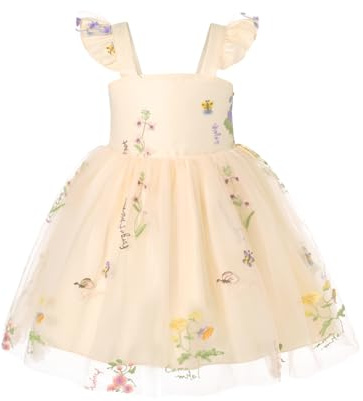 YOUNGER TREE Toddler Girl Tutu Dress Tulle Summer Dresses Party Princess Sundress for 1-6Y(Apricot and Flower,3-4T)