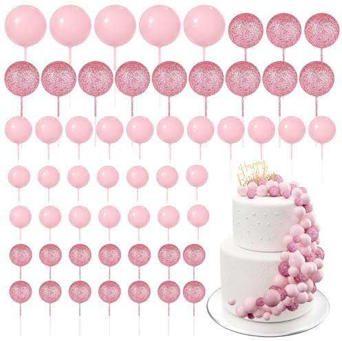 BOUBONI 60 palline decorative per torte, decorazioni per torte, mini palloncini, decorazione per torte, compleanni, feste, baby shower (rosa glitter)