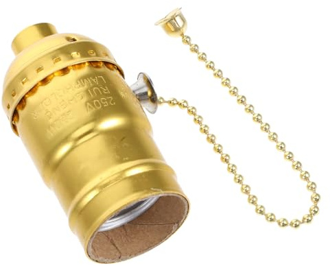 VILLCASE Portalampada e Base E26 Dorata Stile Retrò in Alluminio con Interruttore a Catena Estesa per Lampade da Parete e Soffitto