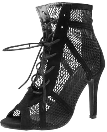 Generisch High Heels Women's Elegant Mesh Pumps Peeptoe Sandals Fish Mouth Sandals Dance Shoes with Heel Laces Women's Sandals Dance Sandals Breathable Strap Sandals Party Shoes Size 35-43, BK2, 10 UK