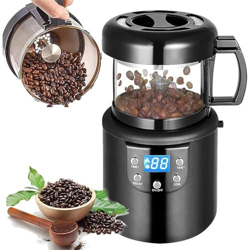 Tostador de café Aire Caliente 1400 W, máquina 2 en 1 para Hornear y Enfriar, Tostador eléctrico Granos sin Humo con función temporización Panel LED, Tiendas, re