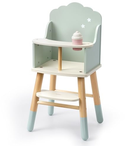 Pithfor Wooden Baby Doll High Chair, Baby Doll Furniture, Fits Up to 18 inch Dolls, 18 inch Doll Accessories - Green