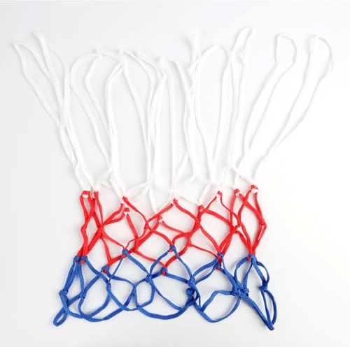 Basketballnetz 43 cm für Standardkörbe Ø 45,7 cm - Stabiles Nylon in NBA Farben Rot, Weiß, Blau - Offizielle Wettbewerbsgröße, Offizielle Wettbewerbsgröße, Einfache Montage mit 12 Schlaufen