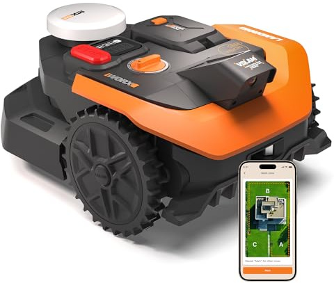 WORX Vision Cloud 2WD Robot Tondeuse WR305E, sans Fil périphérique, jusqu'à 500 m² (évitement d'obstacles par IA, Navigation VSLAM + RTK Cloud, cartographie Automatique, contrôle Via l'application)