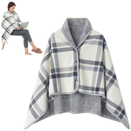 Miayical Poncho Donna Invernale in Pile Spesso con Bottoni, Mantella Calda 100x140cm - Scialle, Coperta Multiuso e Vestaglia per Casa, Ideale come Regalo