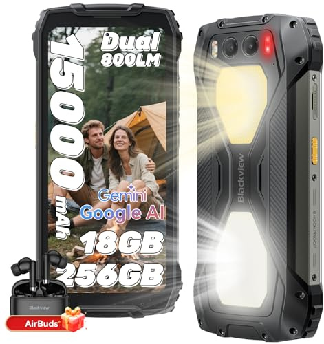 Blackview BV7300 Rugged Smartphone, 800LM Luce LED, 15000mAh/538g, 18GB+256GB/2TB Telefono Indistruttibile, 6.67 HD+700 nit Cellulare Antiurto, 50MP+20MP Visione Notturna, Dual SIM 4G/NFC/GPS