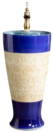 Lavabo sur pied Lavabo de jardin en céramique sur pied sculpté avec robinet et bonde