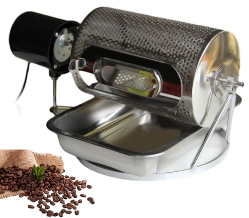 Tostador de Granos de Café de Tambor, con Bandeja y Ventana Visible, Capacidad 250 g y Tambor de 14 cm, Tostador Eléctrico de Acero Inoxidable para Granos y Nueces (cocina de gas no incluida)
