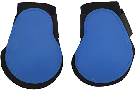Rjrjc Botas de Soporte para Caballos, Protectores de Patas de Caballo duraderos, Ligeros y Ajustables para Montar, Saltar y Entrenar, Material de PU, 2 uds. (Patas traseras Azules Medianas)