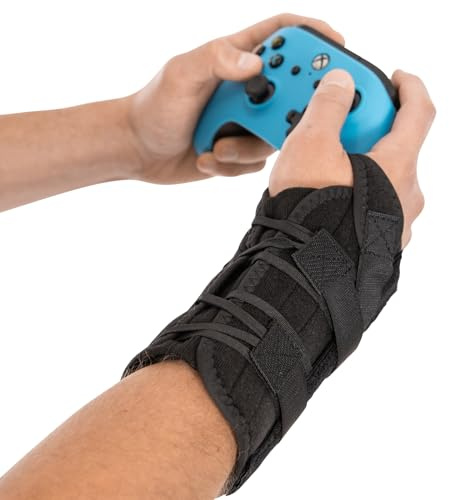 BraceAbility Gaming Wrist Brace - Video Game Support Guard for Console, Laptop, or PC Computer Keyboard and Mouse Gamer with Repetitive Strain Injury (RSI) Pain or Carpal Tunnel Syndrome (Right Hand)
