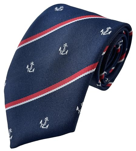 Corbata de Cuello con Ancla y Rayas de la Marina Real Británica, Corbatas Hombre, Nacy, Rojo, Blanco, Standard Tie Length: 56 inches