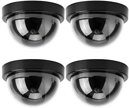 Kamera-Attrappen Dome-Überwachungskamera, Dummy Fake Kamera, CCTV-Kuppelkamera-Simulationssicherheitsmonitor mit blinkenden ROTEN LED-Lichtern, Außen- / Innenbereich, 4 Stück Schwarz