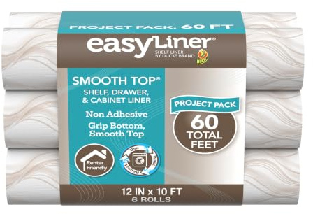 Smidig topp EasyLiner för skåp och lådor – lätt att installera och klippa för att passa – hyllpapper och lådfoder icke-självhäftande – halkfritt hyllfoder – 30 cm. x 10 ft. - 6 rullar projektpaket -