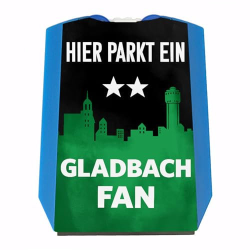speecheese Hier parkt EIN Gladbach Fan Parkscheibe in Vereinsfarben mit Zwei Einkaufswagenchips als Geschenk für Fußballfans die ihren Verein über Alles lieben und überall verfolgen