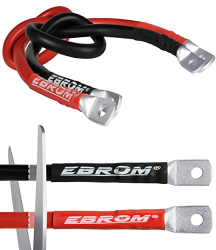 EBROM HI-FLEX - Cable de batería de alta flexibilidad, color rojo y negro, 12 V, 24 V, 36 V, 30 cm hasta 5 m, 25 mm², corriente de hasta 108 A, con 2 terminales de cable M8 para baterías de tracción,