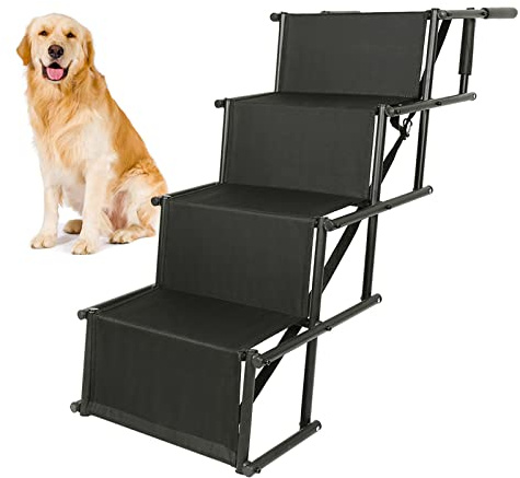 Rampa per Auto per Cani, Rampa per Cani, Scaletta per Cani, Carico Massimo 75 kg, Dimensioni Regolabili, Dimensioni Massime 139 * 45 * 76 cm, Pieghevole (Nero)