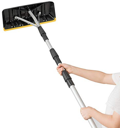 COSTWAY Schneeschaufel Dach mit Kantenschutz, Einstellbereich 201-630 cm, Dachschneeräumer aus Aluminium, Schneeschieber Schneeräumer Dachräumer mit Rutschfester Griff