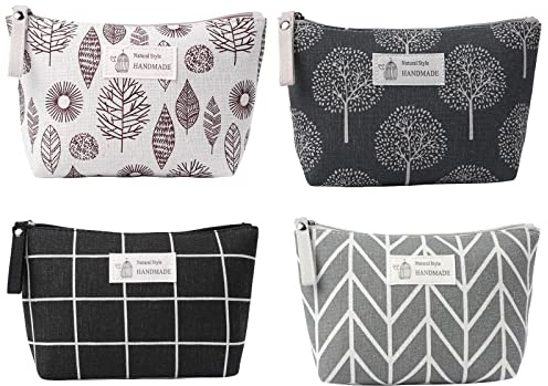 Aucuu 4PCS Cosmétiques en Toile, Multi-Fonctionnelle Pochette Maquillage de Voyage Imprimée, Sac à Cosmétiques à Glissière idéal pour Les Cosmétiques, la Papeterie, Les Cartes de Changement
