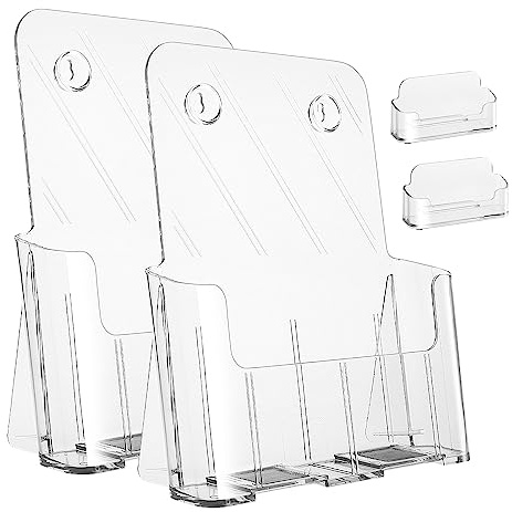 Argvey Acrylic Brochure Holder 8.5 x 11 inches, 2 Pack Clear Brochure Display Stand with Removable Divider for Trifold 4 Inches Wide Pamphlet, Plastic Flyer Holder for Magazine, Literature, Booklet